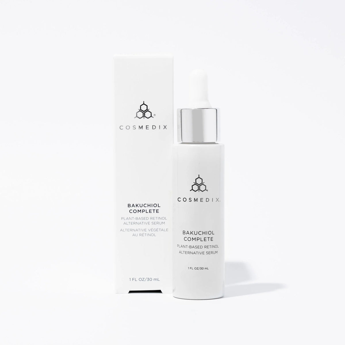 Cosmedix Bakuchiol Complete Plant-Based Retinol Alternative Serum for daily skin renewal, fine lines and a smoother glowing complexion.