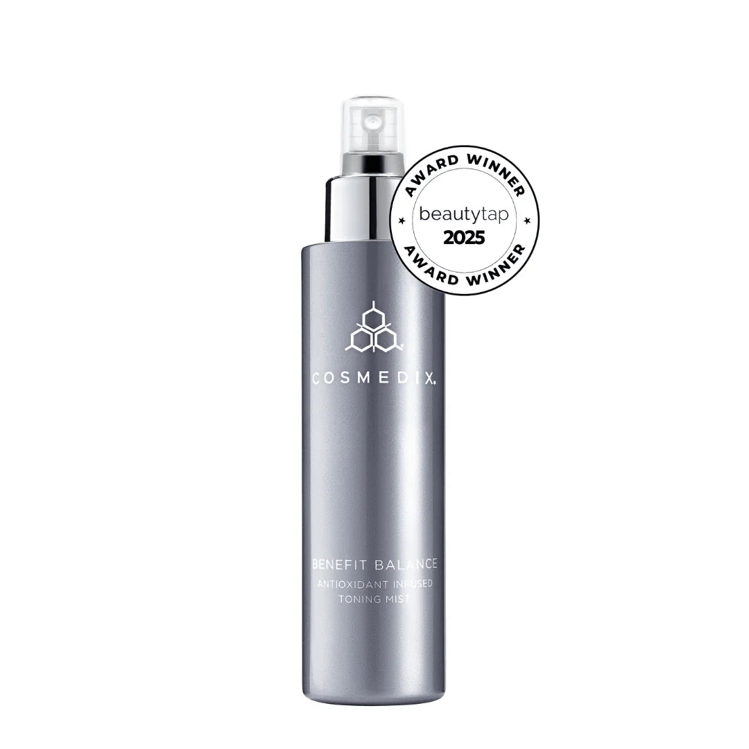 Cosmedix Benefit Balance Antioxidant Infused Toning Mist 150ml, hydrating antioxidant toner mist with green tea, aloe vera and chamomile for refreshed, balanced skin.