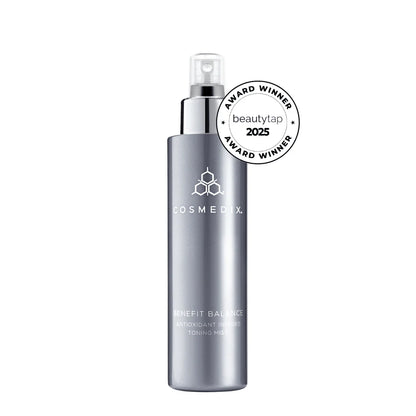 Cosmedix Benefit Balance Antioxidant Infused Toning Mist 150ml, hydrating antioxidant toner mist with green tea, aloe vera and chamomile for refreshed, balanced skin.