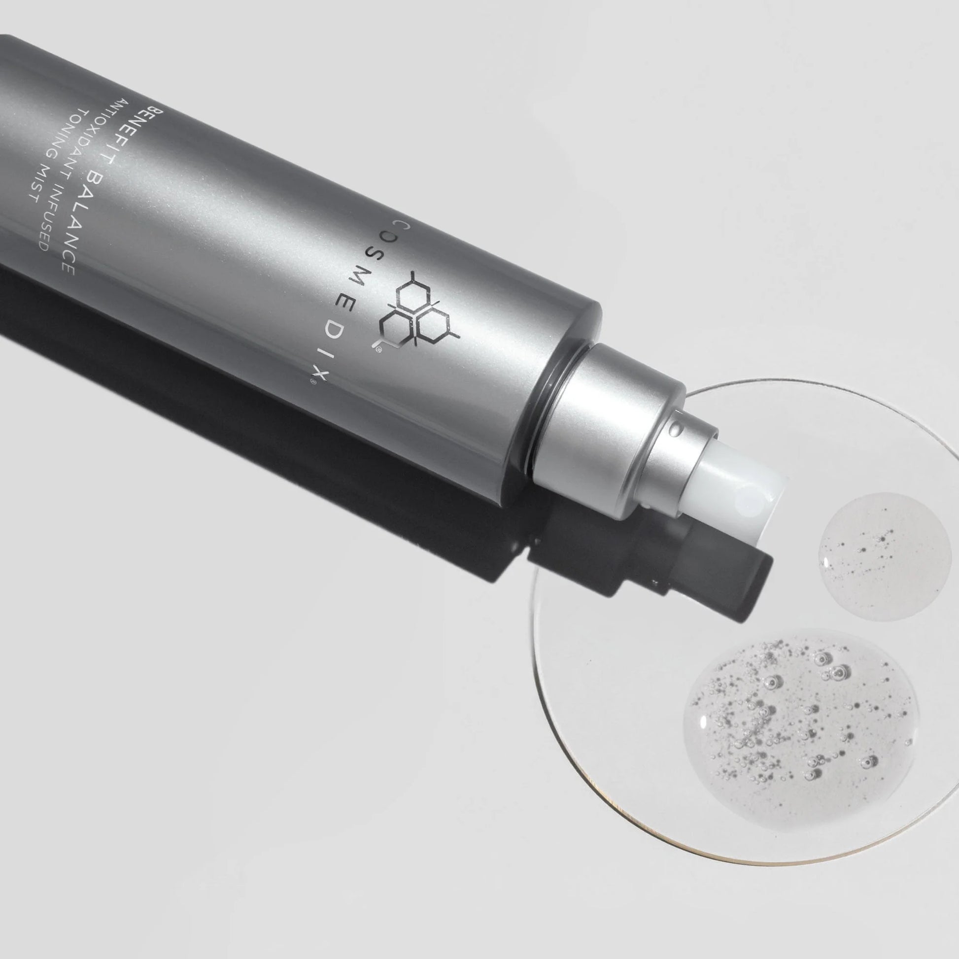 Cosmedix Benefit Balance Antioxidant Infused Toning Mist 150ml, facial mist with L-lactic acid and antioxidants to hydrate and prep skin for serums.