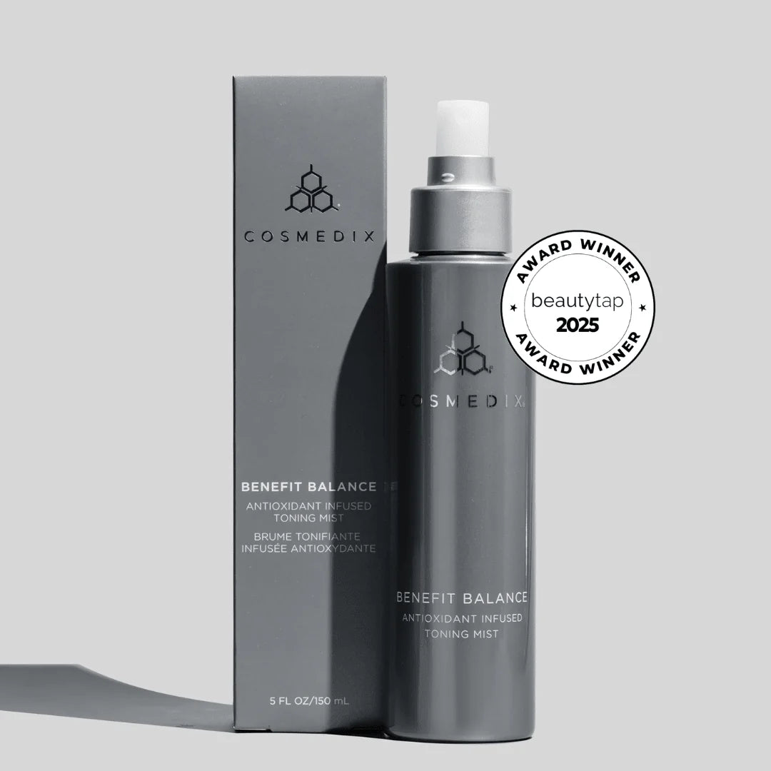 Cosmedix Benefit Balance Antioxidant Infused Toning Mist 150ml, antioxidant facial toner with hydrating mist formula to prep skin after cleansing.