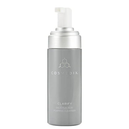 Cosmedix Clarify foaming cleanser with salicylic acid and aloe vera to help clear pores and reduce excess oil.