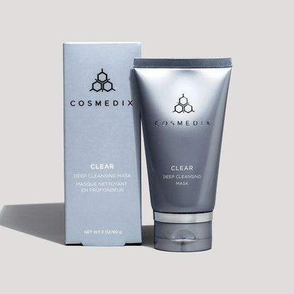 Cosmedix Clear Deep Cleansing Face Mask with kaolin clay, sulfur and salicylic acid for clearer skin.