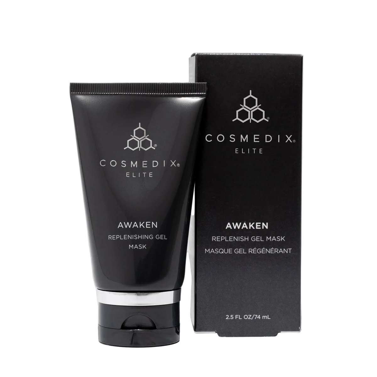 Cosmedix Elite Awaken Replenishing Gel Mask with gentle PHA exfoliation and marine algae to support smoother, balanced skin.