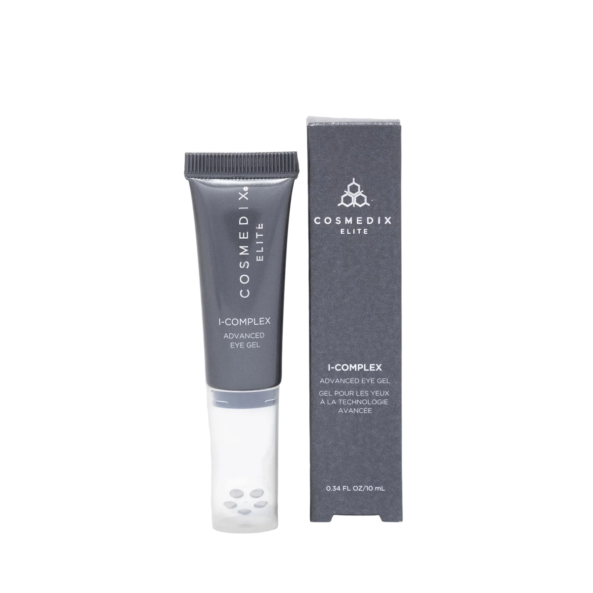 Cosmedix Elite I-Complex Advanced Eye Gel with bakuchiol, peptides and hyaluronic acid for smoother, brighter under-eyes.