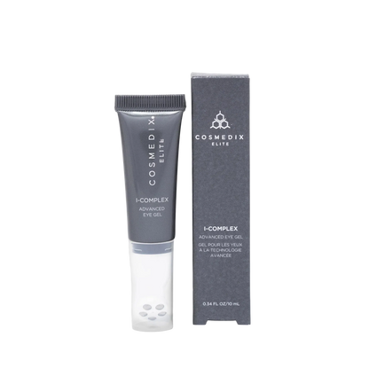 Cosmedix Elite I-Complex Advanced Eye Gel with bakuchiol, peptides and hyaluronic acid for smoother, brighter under-eyes.