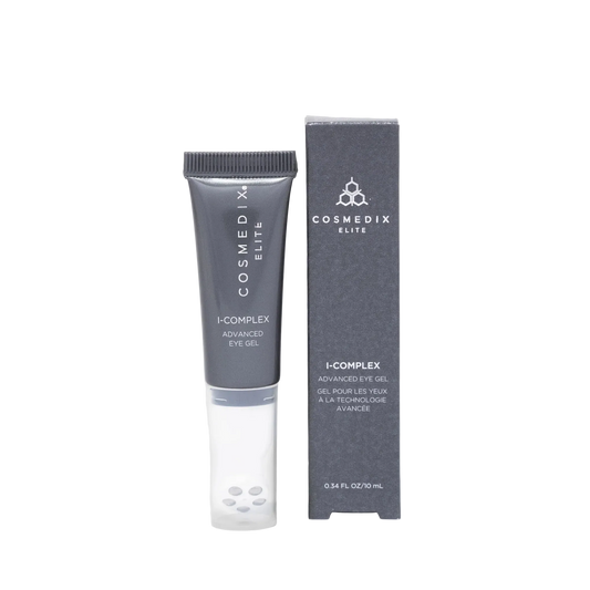 Cosmedix Elite I-Complex Advanced Eye Gel with bakuchiol, peptides and hyaluronic acid for smoother, brighter under-eyes.