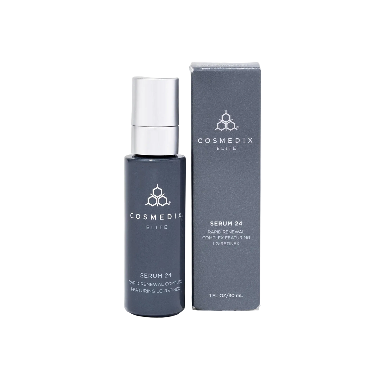 Cosmedix Elite Serum 24 advanced retinol and retinal serum for visible lines, loss of firmness and uneven skin tone.