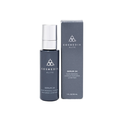 Cosmedix Elite Serum 24 advanced retinol and retinal serum for visible lines, loss of firmness and uneven skin tone.