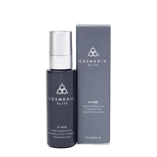 Cosmedix Elite X-Age retinol moisturiser for dry, photodamaged skin and visible loss of firmness.