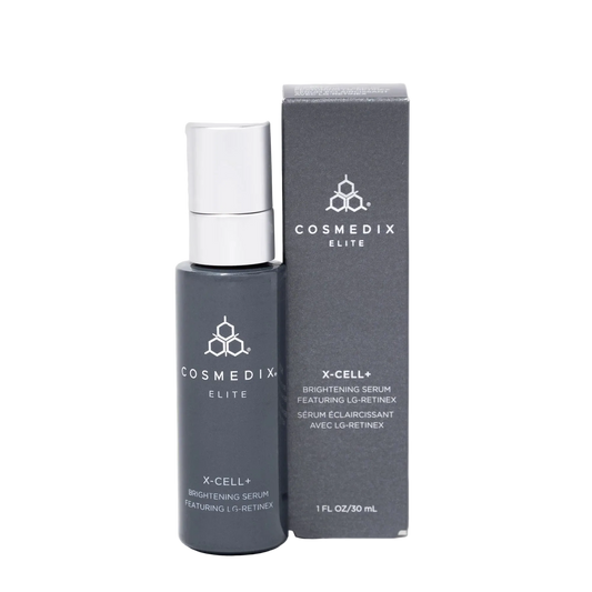 Cosmedix Elite X-Cell+ Brightening Serum for visible pigmentation correction and brighter, more even skin.