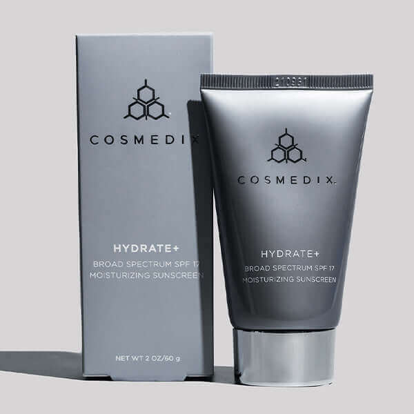 Cosmedix Hydrate+ SPF 17 Moisturising Sunscreen with zinc oxide, squalane and jojoba oil for dry skin.