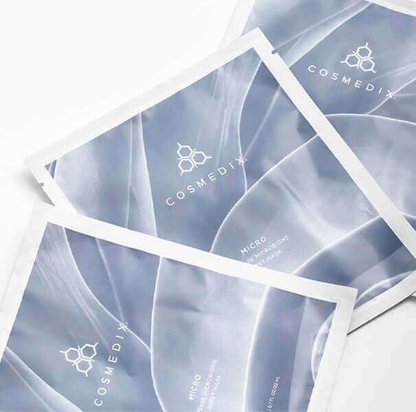 Cosmedix Micro Defense Microbiome Sheet Mask Set for weekly microbiome and skin barrier care.
