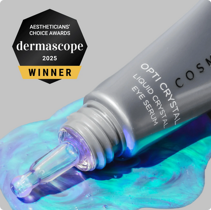 Cosmedix Opti Crystal Liquid Crystal Eye Serum with award-winning Liquid Crystal Technology for brighter, smoother under-eyes.