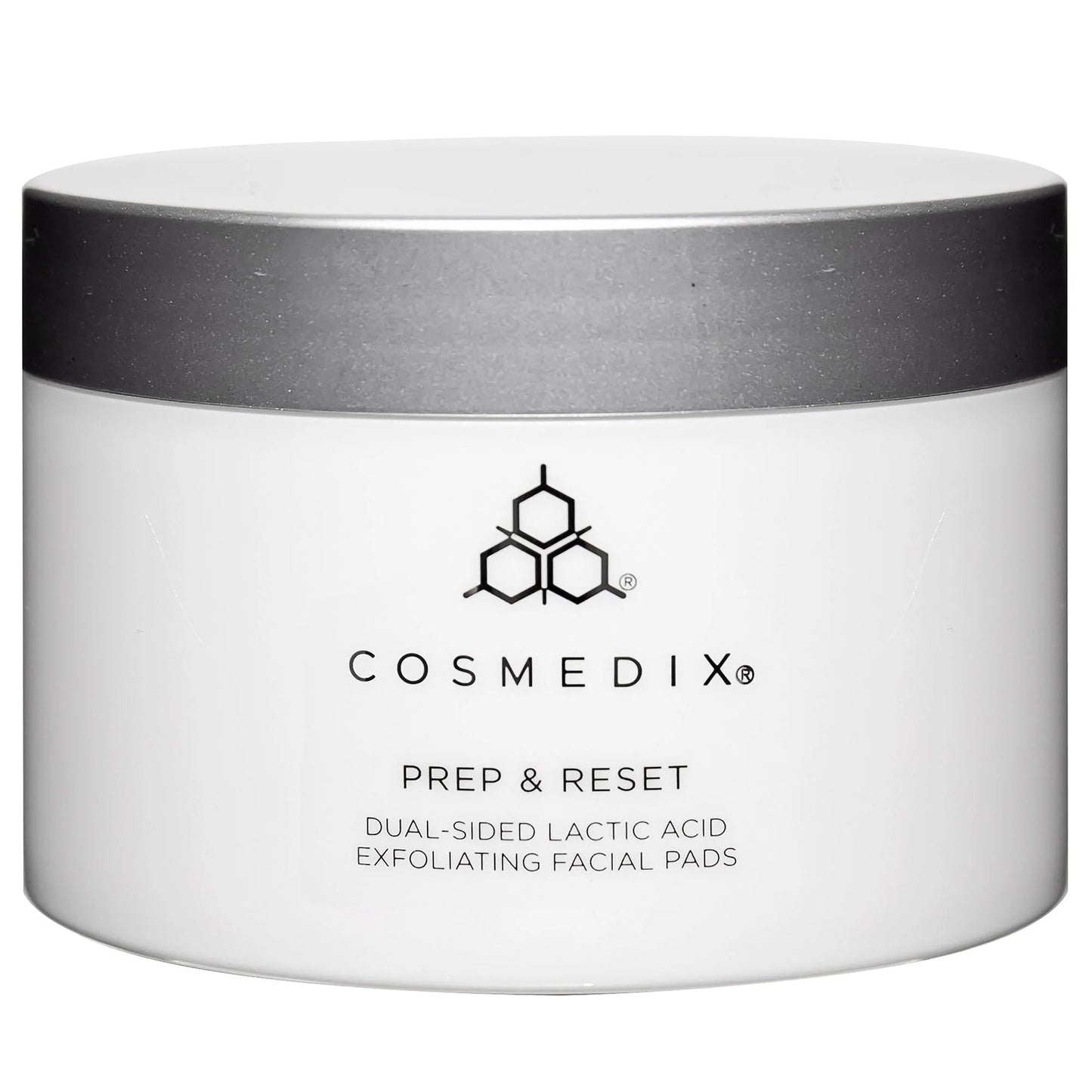 Cosmedix Prep & Reset Dual-Sided Lactic Acid Exfoliating Facial Pads for dull skin, uneven texture and skin resurfacing.
