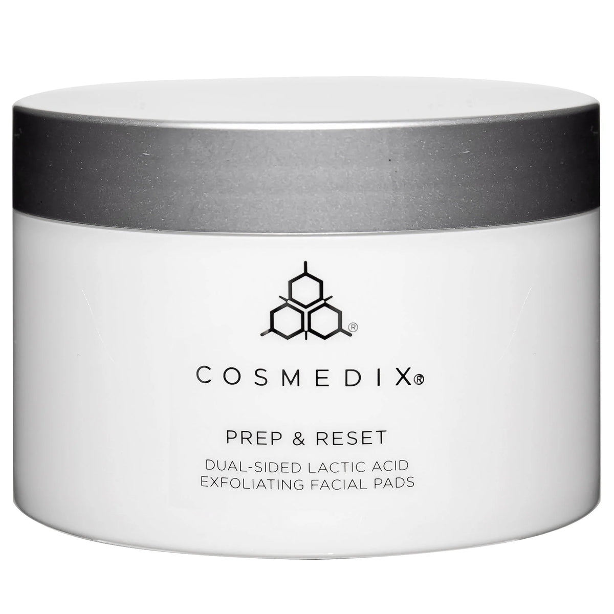 Cosmedix Prep & Reset Dual-Sided Lactic Acid Exfoliating Facial Pads for dull skin, uneven texture and skin resurfacing.
