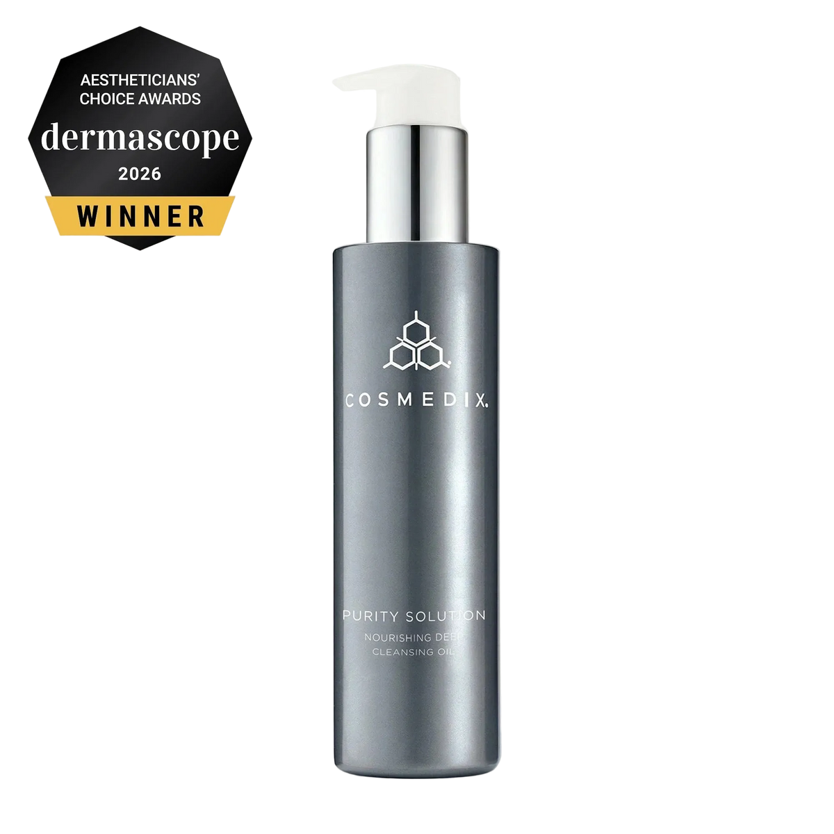 Cosmedix Purity Solution Nourishing Cleansing Oil 100ml Dermascope 2026 award-winning cleansing oil for makeup removal and double cleansing. 