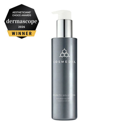 Cosmedix Purity Solution Nourishing Cleansing Oil 100ml Dermascope 2026 award-winning cleansing oil for makeup removal and double cleansing. 
