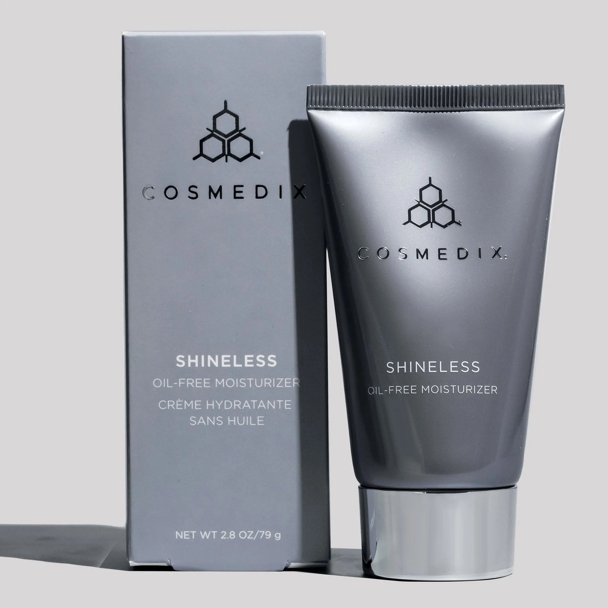 Cosmedix Shineless Oil-Free Moisturiser with Lilac Stem Cells for excess oil and shine control.