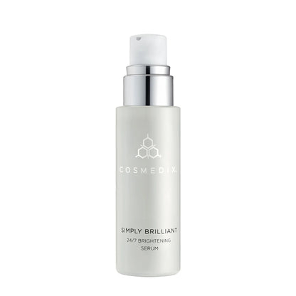 Cosmedix Simply Brilliant 24/7 Brightening Serum for dark spots, pigmentation and visibly brighter, more even skin.