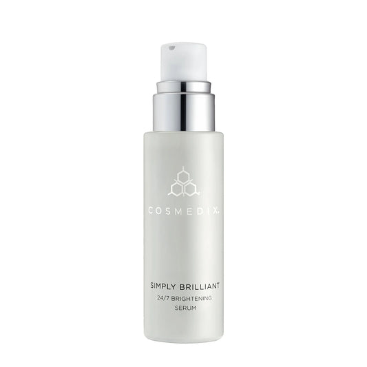 Cosmedix Simply Brilliant 24/7 Brightening Serum for dark spots, pigmentation and visibly brighter, more even skin.