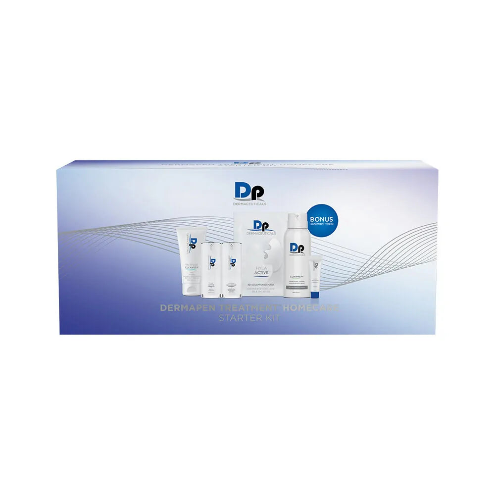 DP Dermaceuticals Dermapen Treatments Homecare Set boxed kit containing essential pre- and post-micro needling skincare products for hydration, repair and protection.