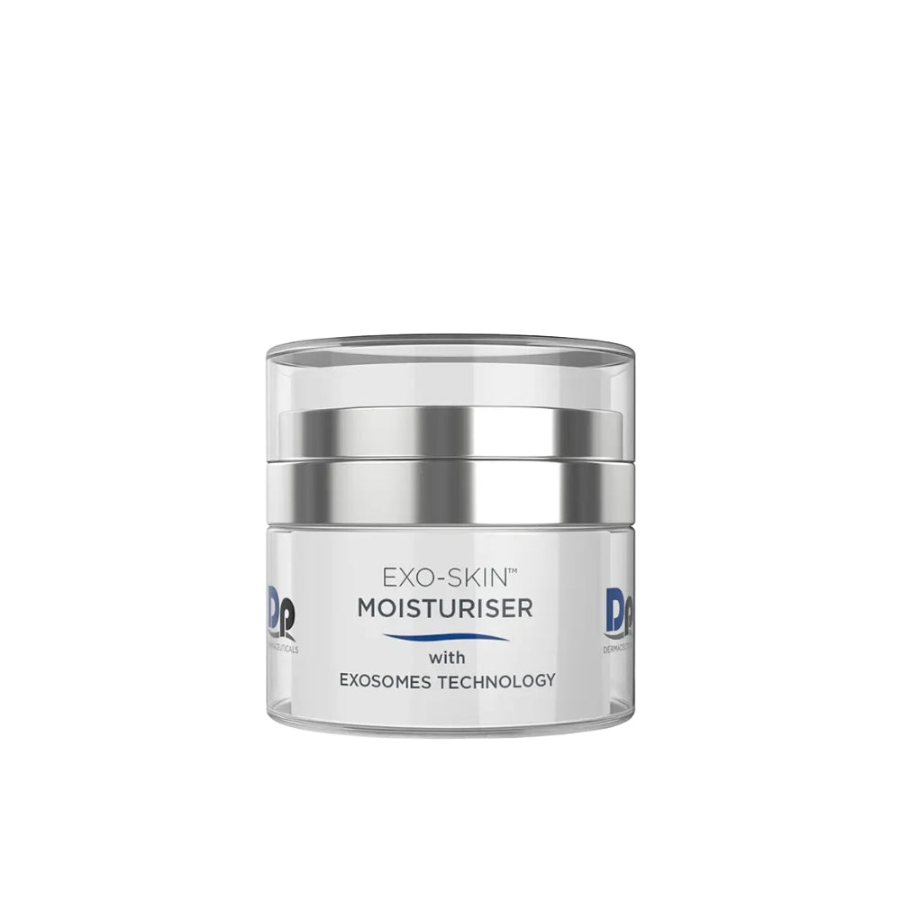 Dp Dermaceuticals Exo-Skin Moisturiser 30ml jar with exosome, peptide and ceramide-infused formula for deep repair and hydration.