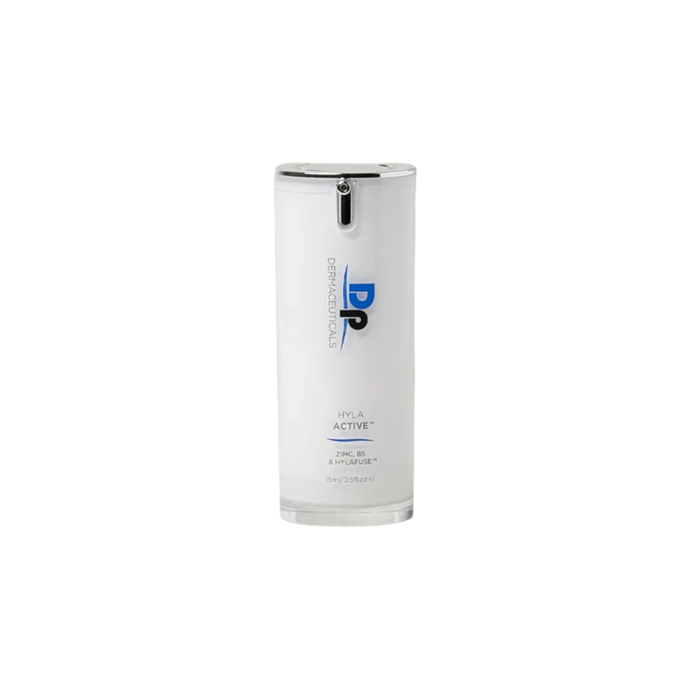 Dp Dermaceuticals Hyla Active 15ml hydrating serum with HylaFuse, zinc and vitamin B5 to smooth fine lines, reduce visible redness and support skin recovery.