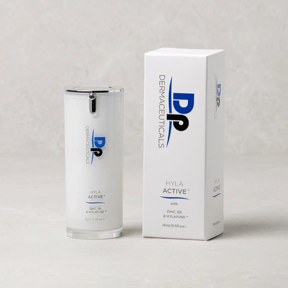 Dp Dermaceuticals Hyla Active 15ml with packaging, an intensive hydration serum for dehydrated, sensitised and post-treatment skin.