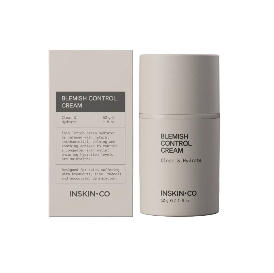 INSKIN.CO Blemish Control Cream targeted acne control moisturiser for breakout-prone, oily and congested skin.