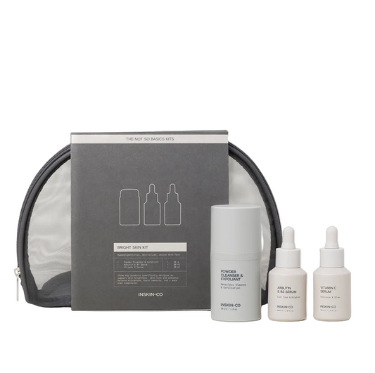 INSKIN.CO Bright Skin Kit brightening skincare set for uneven skin tone and pigmentation with vitamin C and arbutin serums.