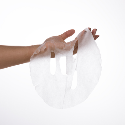INSKIN.CO Calm & Soothe Daily Sheet Mask held in hand showing single-use soothing mask for irritated and sensitised skin.