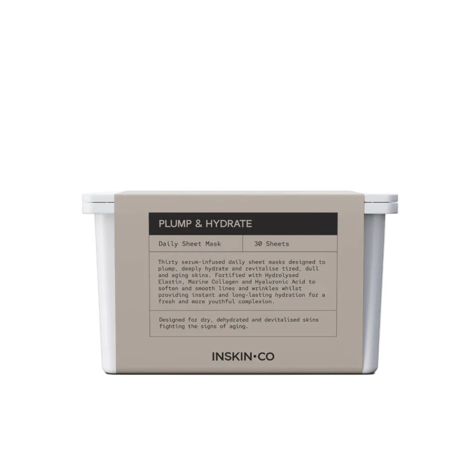 INSKIN.CO Daily Sheet Mask Plump & Hydrate hydrating sheet mask for dehydrated skin, plumping hydration and radiant glow.