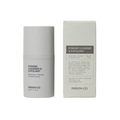 INSKIN.CO Powder Cleanser & Exfoliant water-activated enzyme cleanser for gentle exfoliation, smoothing skin texture and boosting radiance.