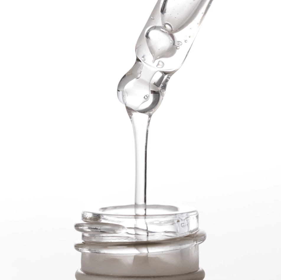 INSKIN.CO Vitamin D & B5 Serum texture close up with dropper dispensing lightweight hydrating serum back into bottle.