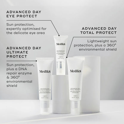 Medik8 Sale. Medik8 Advanced Day Total Protect Anti Aging Moisturiser with sunscreen. Contains multi weight Hyaluronic acid