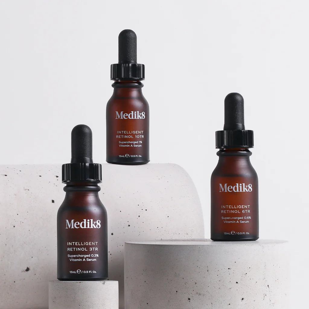 Medik8 Sale. Medik8 Intelligent Retinol 3TR Supercharged 0.3% Vitamin A Serum. Contains Retinol, Squalane, Climbazole and Vitamin E