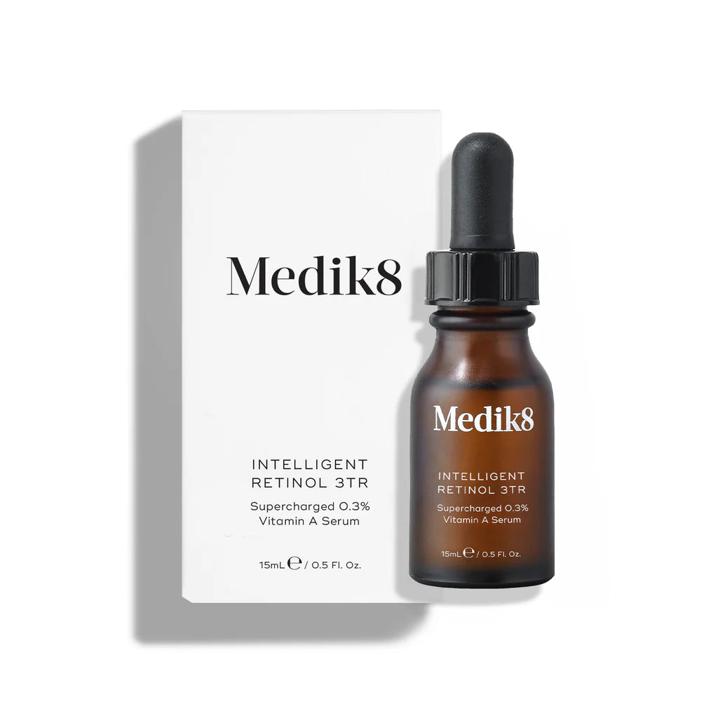 Medik8 Sale. Medik8 Intelligent Retinol 3TR Supercharged 0.3% Vitamin A Serum. Contains Retinol, Squalane, Climbazole and Vitamin E
