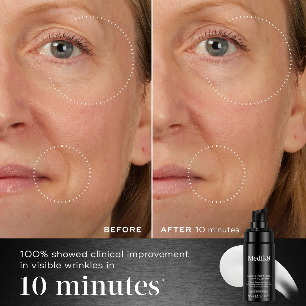 Medik8 Sale. Medik8 Liquid Peptides Advanced MP. Fine lines, expression lines, and deep-set wrinkles are visibly smoothed as the lightweight serum visibly plumps, firms and refines uneven skin texture.