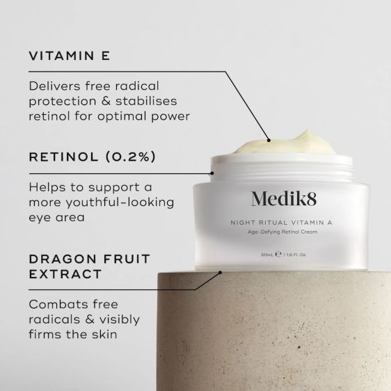 Medik8 Sale. Medik8 Night Ritual Vitamin A Cream. Contains Retinol, Vitamin E and Red Dragon Fruit Extract, perfect for anti aging