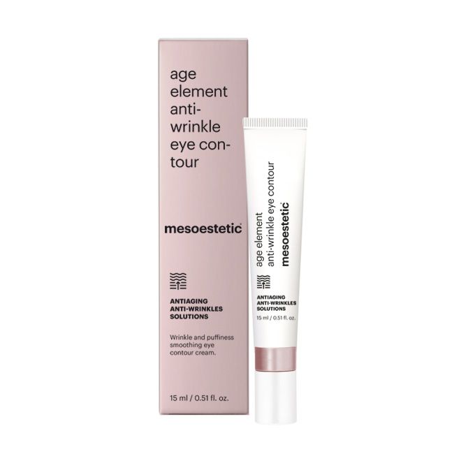 Mesoestetic Age Element Anti-Wrinkle Eye Contour is a targeted eye cream designed to smooth fine lines and reduce puffiness around the eyes.