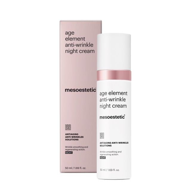 Mesoestetic Age Element Anti-Wrinkle Night Cream is an overnight treatment designed to smooth wrinkles and improve skin firmness while you sleep.