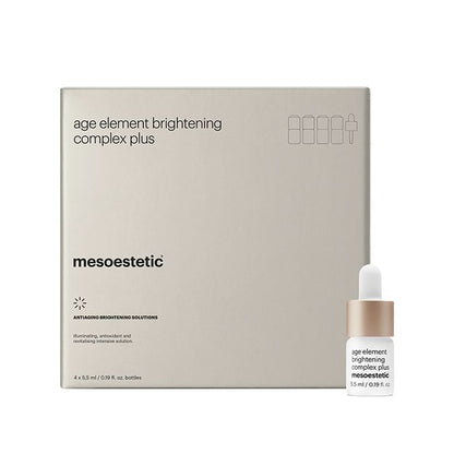 Mesoestetic Age Element Brightening Complex Plus brightening serum for pigmentation uneven skin tone and dull skin anti ageing skincare treatment.