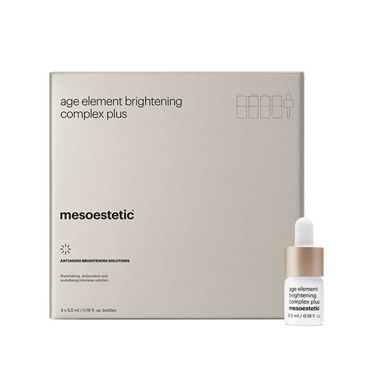 Mesoestetic Age Element Brightening Complex Plus brightening serum for pigmentation uneven skin tone and dull skin anti ageing skincare treatment.