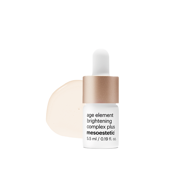 Mesoestetic Age Element Brightening Complex Plus lightweight depigmenting skincare formula for radiant skin and improved skin tone clarity.