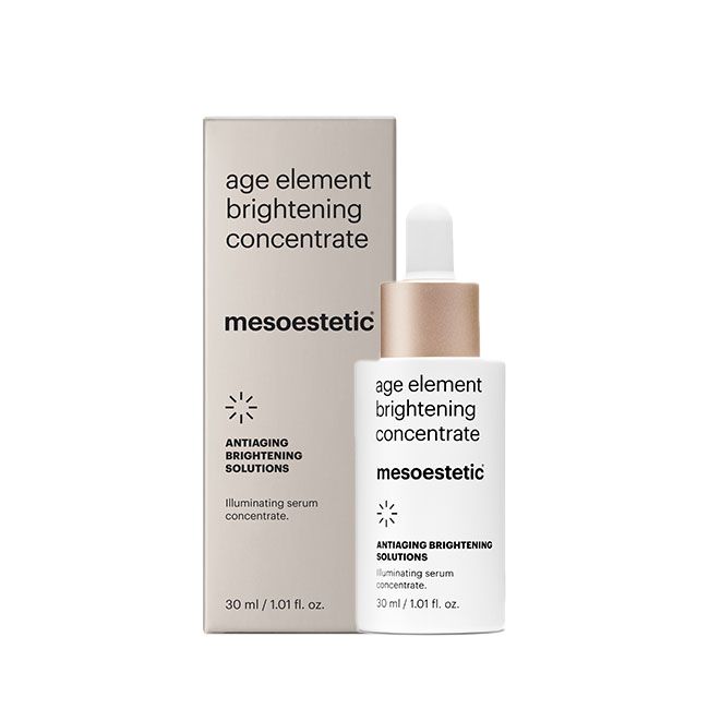 Mesoestetic Age Element Brightening Concentrate is a radiance boosting serum designed to target pigmentation and uneven skin tone.