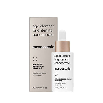 Mesoestetic Age Element Brightening Concentrate is a radiance boosting serum designed to target pigmentation and uneven skin tone.
