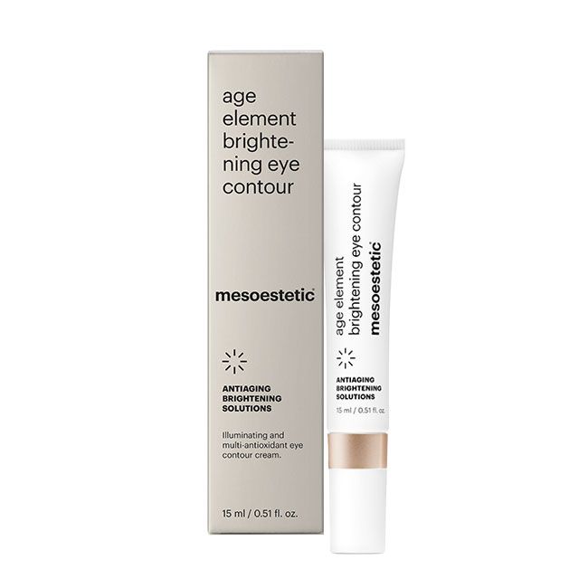 Mesoestetic Age Element Brightening Eye Contour is a targeted eye cream designed to reduce dark circles and improve under eye brightness.