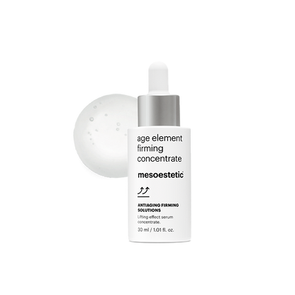 Mesoestetic Age Element Firming Concentrate works to support collagen and improve skin density for firmer looking skin.