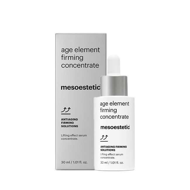Mesoestetic Age Element Firming Concentrate is a lifting serum designed to improve skin firmness and support a more defined facial contour.